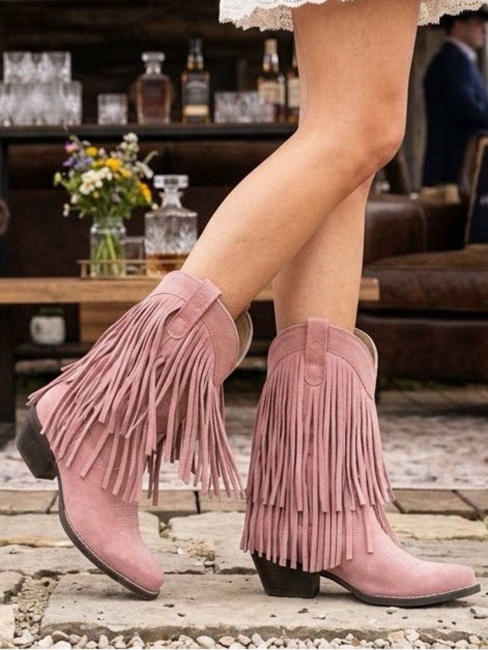 Ariat Womens Sz 6 Pink Suede Fringe Western Cowboy Ankle Boots Festival Cowgirl